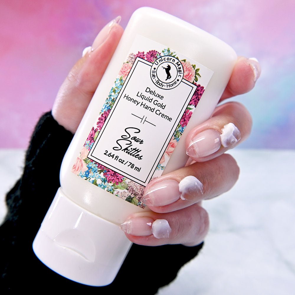 Unicorn Magic Skincare | Deluxe Liquid Gold Honey Handcreme scented in sour skittles