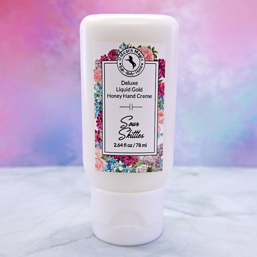 Unicorn Magic Skincare | Deluxe Liquid Gold Honey Handcreme scented in sour skittles
