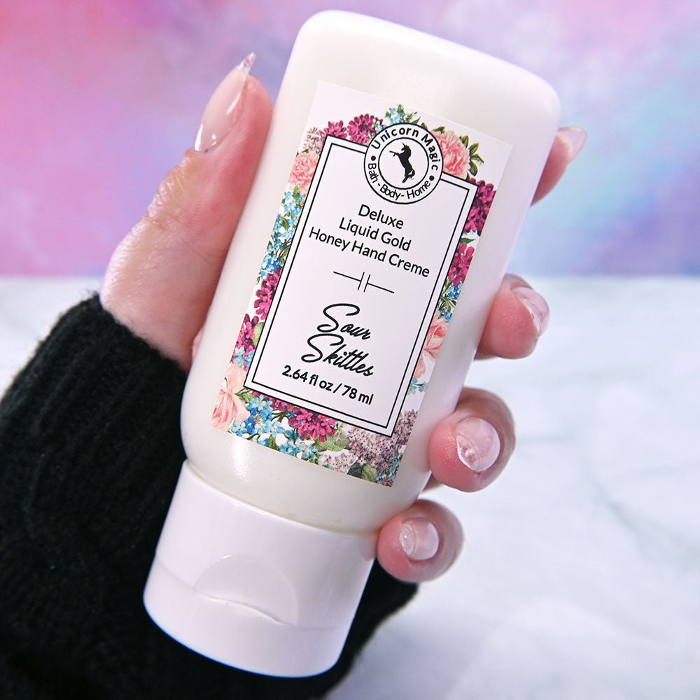 Unicorn Magic Skincare | Deluxe Liquid Gold Honey Handcreme scented in sour skittles
